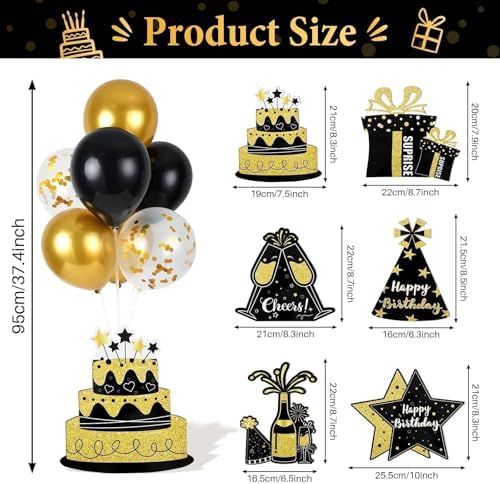 6 Sets Birthday Balloon Stand Kit for Table Happy Birthday Black Gold Balloon Centerpiece Decor Black and Gold, alternate