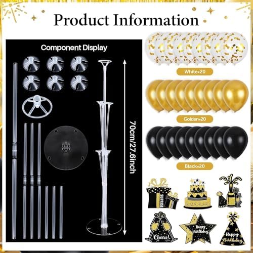 6 Sets Birthday Balloon Stand Kit for Table Happy Birthday Black Gold Balloon Centerpiece Decor Black and Gold, alternate