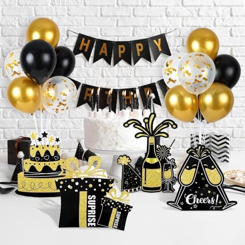 6 Sets Birthday Balloon Stand Kit for Table Happy Birthday Black Gold Balloon Centerpiece Decor Black and Gold, alternate