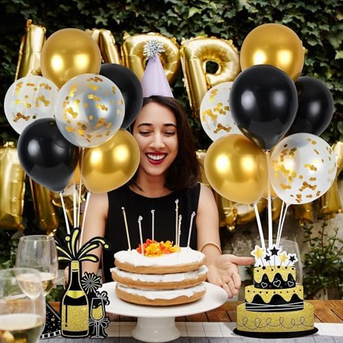 6 Sets Birthday Balloon Stand Kit for Table Happy Birthday Black Gold Balloon Centerpiece Decor Black and Gold, alternate