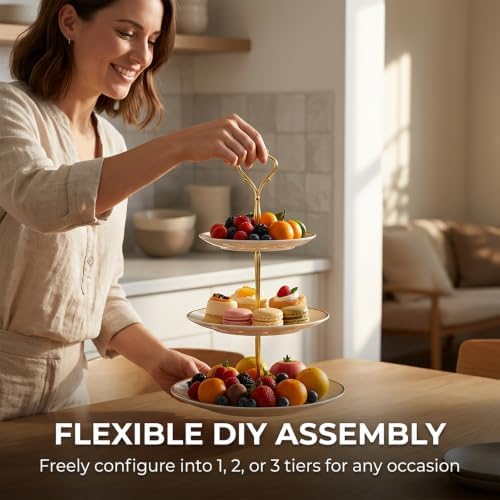 6 Sets Cake Tier Stacking Kit - 3 Tier Stand with Crown Type Cake Tray, Fruit Tray & Silicon Molds Tiered Tray, alternate