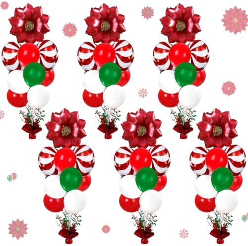 6 Sets Christmas Balloon Stand Kit, Centerpiece Holders for Tables in 6 Count (Pack of 1) in Red, White, and