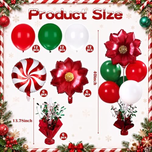 6 Sets Christmas Balloon Stand Kit, Centerpiece Holders for Tables in 6 Count (Pack of 1) in Red, White, and, alternate view