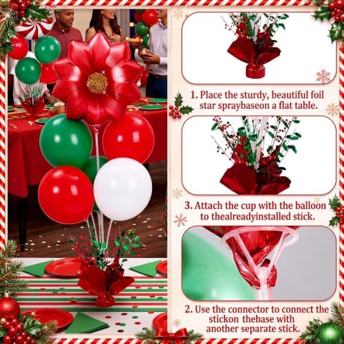6 Sets Christmas Balloon Stand Kit, Centerpiece Holders for Tables in 6 Count (Pack of 1) in Red, White, and, alternate view