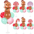 6 Sets Christmas Gingerbread Balloon Stand Kit for Table with Gingerbread Man Candy Cane Foil Balloon