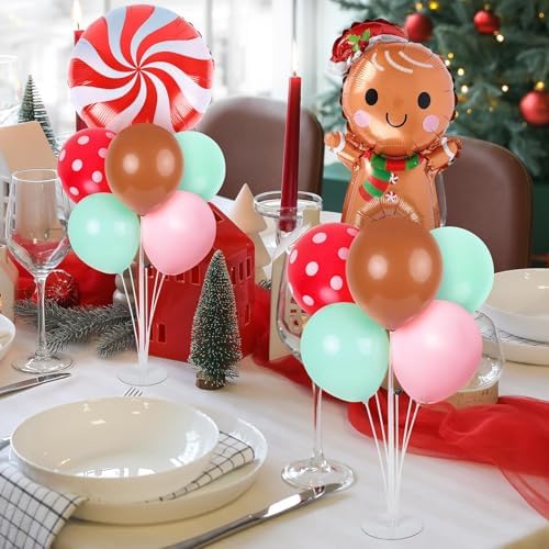 6 Sets Christmas Gingerbread Balloon Stand Kit for Table with Gingerbread Man Candy Cane Foil Balloon, alternate view 2