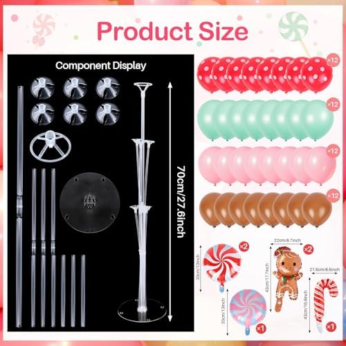 6 Sets Christmas Gingerbread Balloon Stand Kit for Table with Gingerbread Man Candy Cane Foil Balloon, alternate view 3