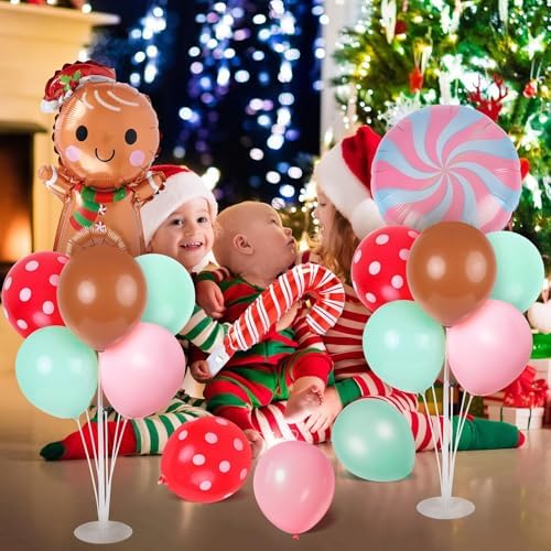 6 Sets Christmas Gingerbread Balloon Stand Kit for Table with Gingerbread Man Candy Cane Foil Balloon, alternate view 5