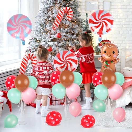 6 Sets Christmas Gingerbread Balloon Stand Kit for Table with Gingerbread Man Candy Cane Foil Balloon, alternate view 6