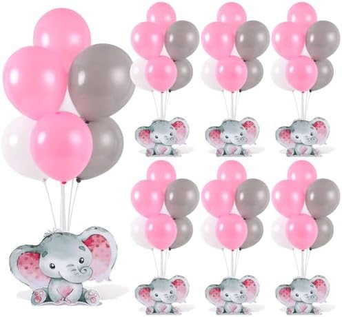 6 Sets Elephant Baby Shower Balloon Stand Kit for Tables Elephant with Balloon Centerpieces Party Decor for