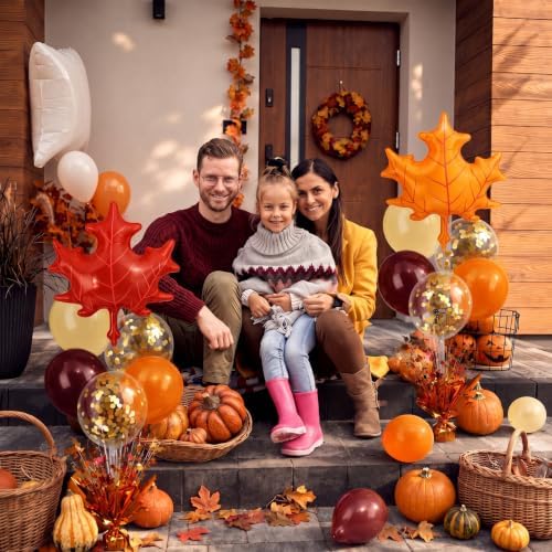 6 Sets Fall Balloon Stands, Autumn Maple Leaf Table Centerpieces in Multicolor, alternate view 2