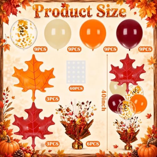 6 Sets Fall Balloon Stands, Autumn Maple Leaf Table Centerpieces in Multicolor, alternate view 3