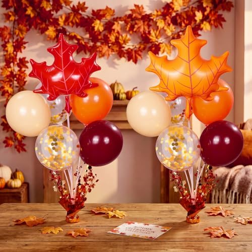 6 Sets Fall Balloon Stands, Autumn Maple Leaf Table Centerpieces in Multicolor, alternate view 5