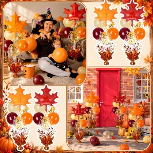 6 Sets Fall Balloon Stands, Autumn Maple Leaf Table Centerpieces in Multicolor, alternate view 6