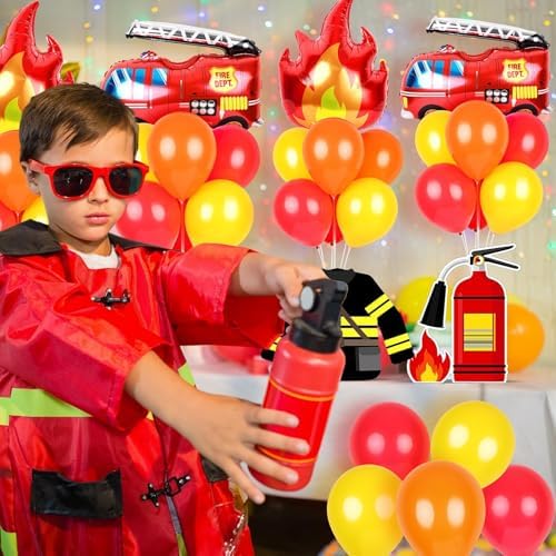 6 Sets Fire Fighting Party Balloon Stand Kit for Table Red Yellow Balloon Centerpiece Decor Fire Truck Party, alternate view
