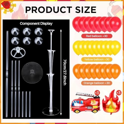 6 Sets Fire Fighting Party Balloon Stand Kit for Table Red Yellow Balloon Centerpiece Decor Fire Truck Party, alternate view