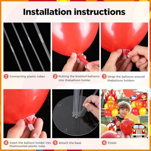 6 Sets Fire Fighting Party Balloon Stand Kit for Table Red Yellow Balloon Centerpiece Decor Fire Truck Party, alternate view