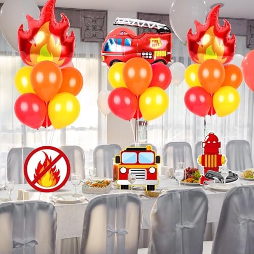 6 Sets Fire Fighting Party Balloon Stand Kit for Table Red Yellow Balloon Centerpiece Decor Fire Truck Party, alternate view