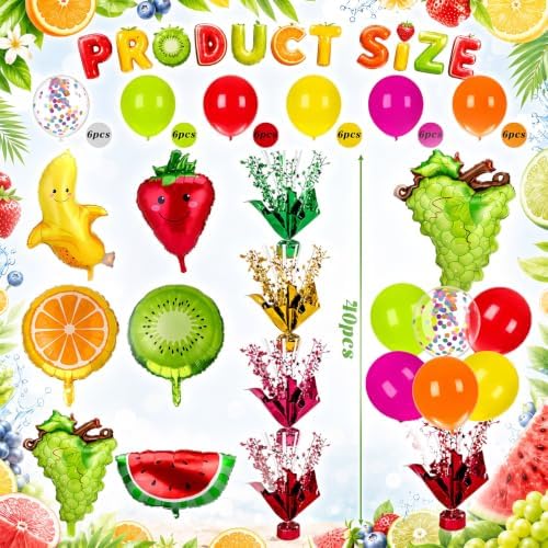 6 Sets Fruit Party Balloons Stand Kit, Cute Fruit Table Centerpiece in Various Colors, alternate view 3