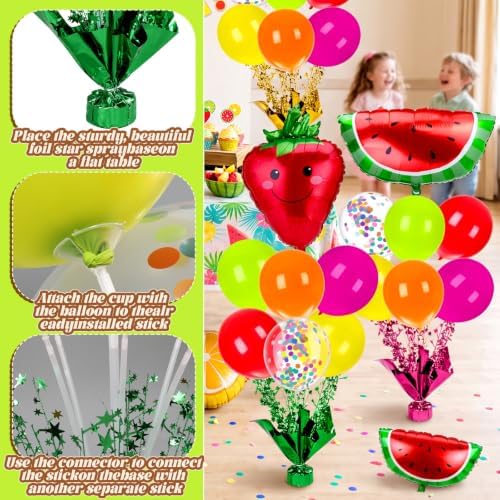 6 Sets Fruit Party Balloons Stand Kit, Cute Fruit Table Centerpiece in Various Colors, alternate view 4