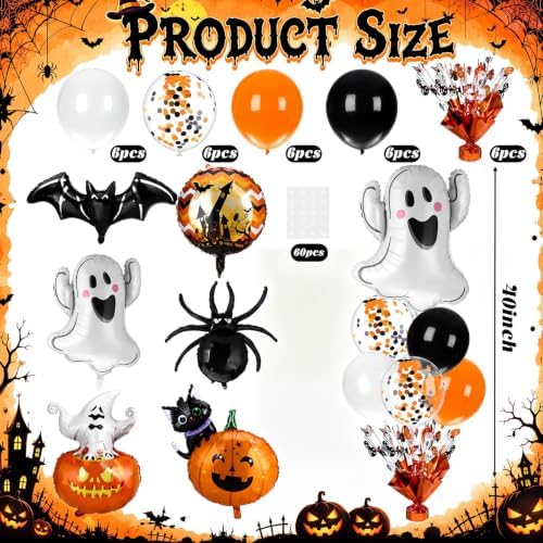 6 Sets Halloween Balloon Stands, Pumpkin Ghost Table Centerpieces in 40 inch in Black and Orange, alternate view 3