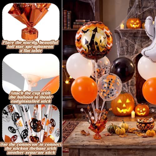 6 Sets Halloween Balloon Stands, Pumpkin Ghost Table Centerpieces in 40 inch in Black and Orange, alternate view 4