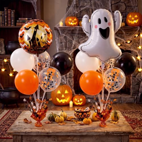 6 Sets Halloween Balloon Stands, Pumpkin Ghost Table Centerpieces in 40 inch in Black and Orange, alternate view 5