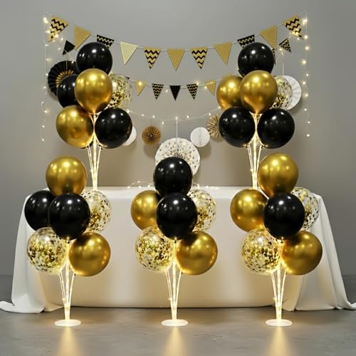 6 Sets LED Balloon Table Centerpieces for Party Decorations in 12 inches in Black & Gold