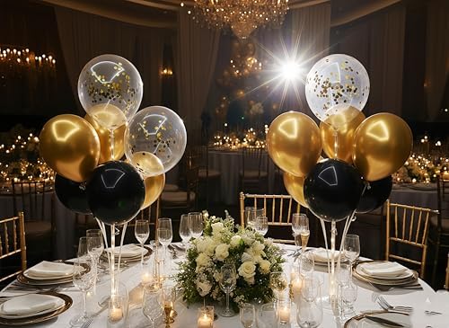 6 Sets LED Balloon Table Centerpieces for Party Decorations in 12 inches in Black & Gold, alternate view 3