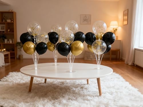 6 Sets LED Balloon Table Centerpieces for Party Decorations in 12 inches in Black & Gold, alternate view 5