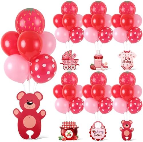 6 Sets Strawberry Balloon Stand Kit for Table Strawberry Baby Shower Centerpieces with Balloon Sweet Strawberry