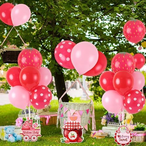 6 Sets Strawberry Balloon Stand Kit for Table Strawberry Baby Shower Centerpieces with Balloon Sweet Strawberry, alternate