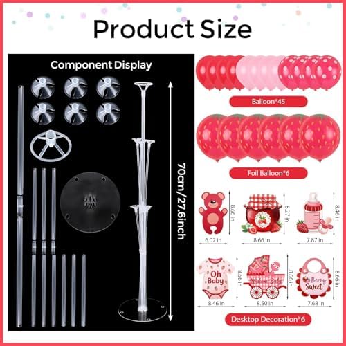 6 Sets Strawberry Balloon Stand Kit for Table Strawberry Baby Shower Centerpieces with Balloon Sweet Strawberry, alternate