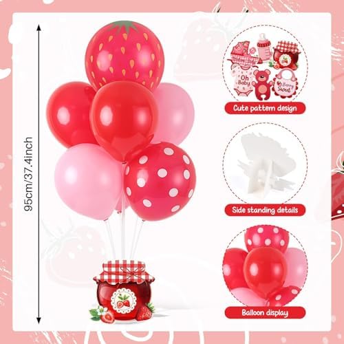 6 Sets Strawberry Balloon Stand Kit for Table Strawberry Baby Shower Centerpieces with Balloon Sweet Strawberry, alternate