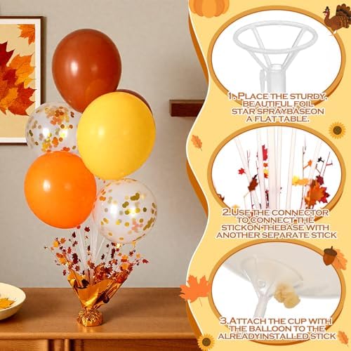 6 Sets Thanksgiving Balloon Stands, Balloon Centerpieces for Tables in Yellow, orange, alternate view 5