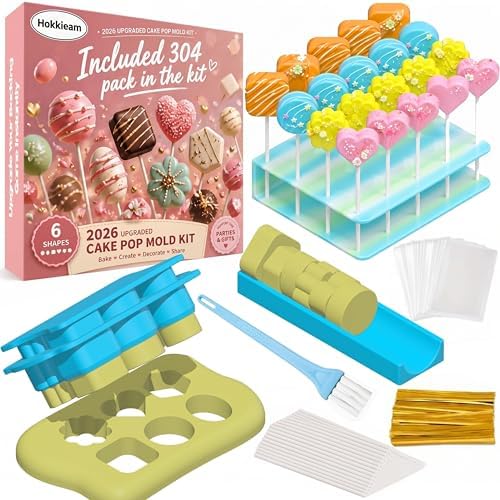 6 Shapes Cake Pop Mold Set with 7.88 Inch Tray, Cake Pop Cutter Kit with Cake Pop Stand, Round Oval Heart Square
