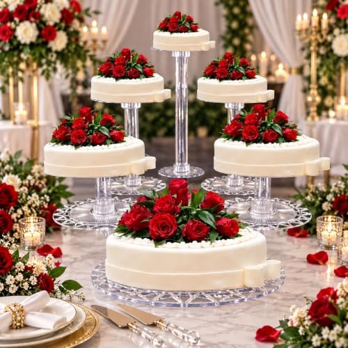 6 Tier Acrylic Wedding Cake Stand Set - Heavy Duty Round Cake and Cupcake Stand Combo for Home Decor, Wedding