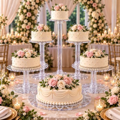 6 Tier Acrylic Wedding Cake Stand Set - Heavy Duty Round Cake and Cupcake Stand Combo for Home Decor, Wedding, alternate view