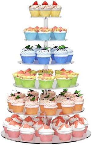 6 Tier Cupcake Stand Clear Acrylic Cupcake Tower for 60 Cupcakes in clear