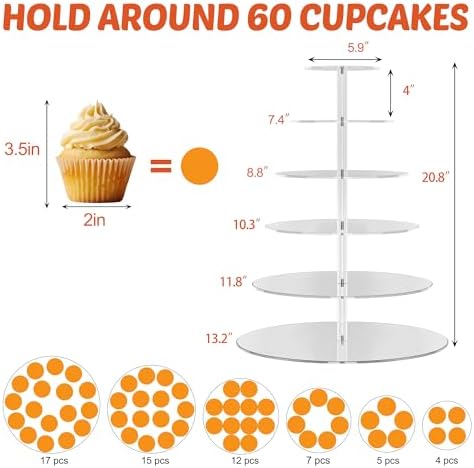 6 Tier Cupcake Stand Clear Acrylic Cupcake Tower for 60 Cupcakes in clear, alternate view 3