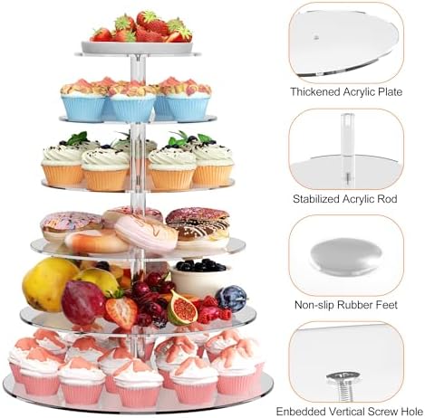 6 Tier Cupcake Stand Clear Acrylic Cupcake Tower for 60 Cupcakes in clear, alternate view 5