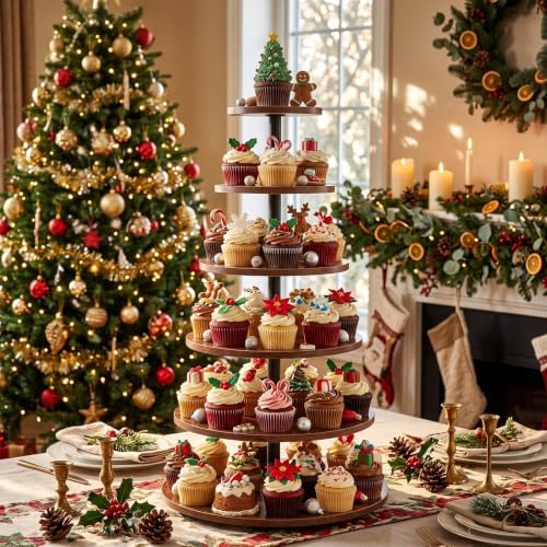 6 Tier Large Cupcake Stand for 80 Cupcake Rustic Tower Tree 360° Rotatable Cupcakes Holder Wood Dessert Table, alternate view