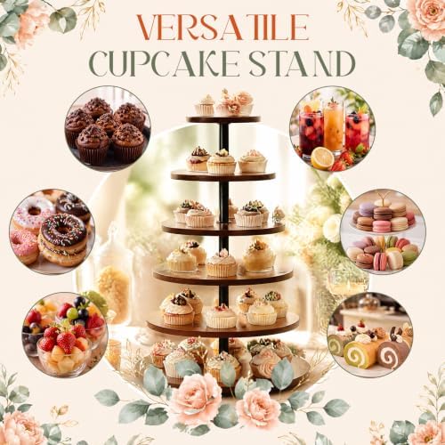 6 Tier Large Cupcake Stand for 80 Cupcake Rustic Tower Tree 360° Rotatable Cupcakes Holder Wood Dessert Table, alternate view