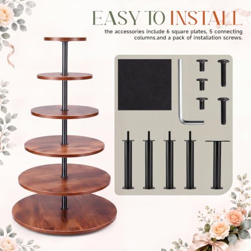 6 Tier Large Cupcake Stand for 80 Cupcake Rustic Tower Tree 360° Rotatable Cupcakes Holder Wood Dessert Table, alternate view