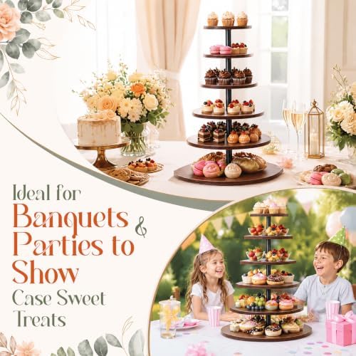6 Tier Large Cupcake Stand for 80 Cupcake Rustic Tower Tree 360° Rotatable Cupcakes Holder Wood Dessert Table, alternate view