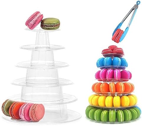 6 Tiers Round Macaron Tower Stand Plastic Cake Stand Macaron Display Rack in Transparent