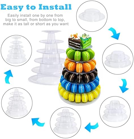 6 Tiers Round Macaron Tower Stand Plastic Cake Stand Macaron Display Rack in Transparent, alternate view 5