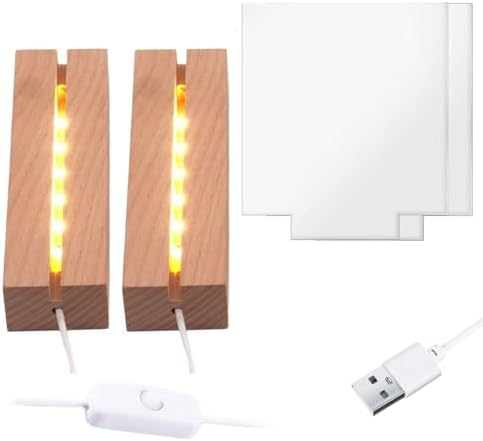 6" Warm Light Wood LED Light Base with Acrylic Sheet for Home Decor Art