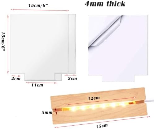 6" Warm Light Wood LED Light Base with Acrylic Sheet for Home Decor Art, alternate view 3
