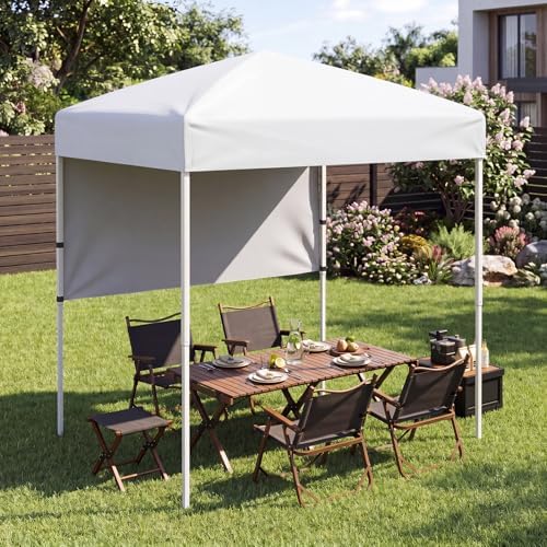 6 x 4 FT Pop Up Canopy, UPF50+ Easy Setup Tent w/ 1 Half Sidewall, Silver-Coated Top, Foldable Outdoor Gazebo, alternate view